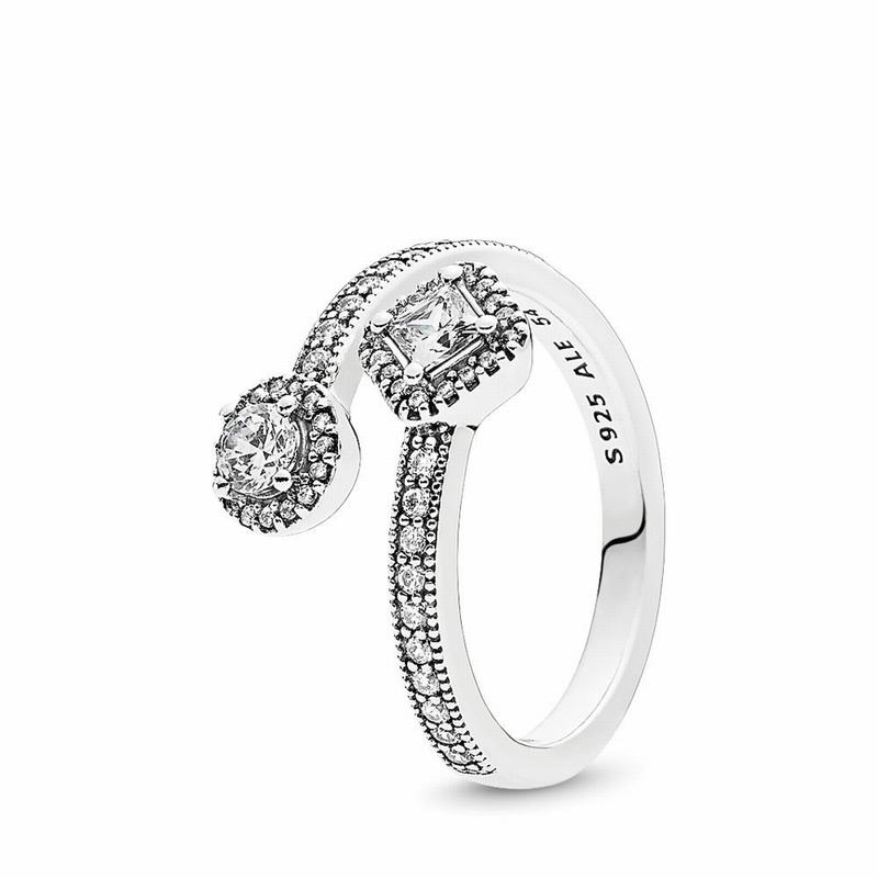 Pandora Sparkling Square & Circle Open Statement Ring - Sterling Silver/Cubic Zirconia - Canada | CO